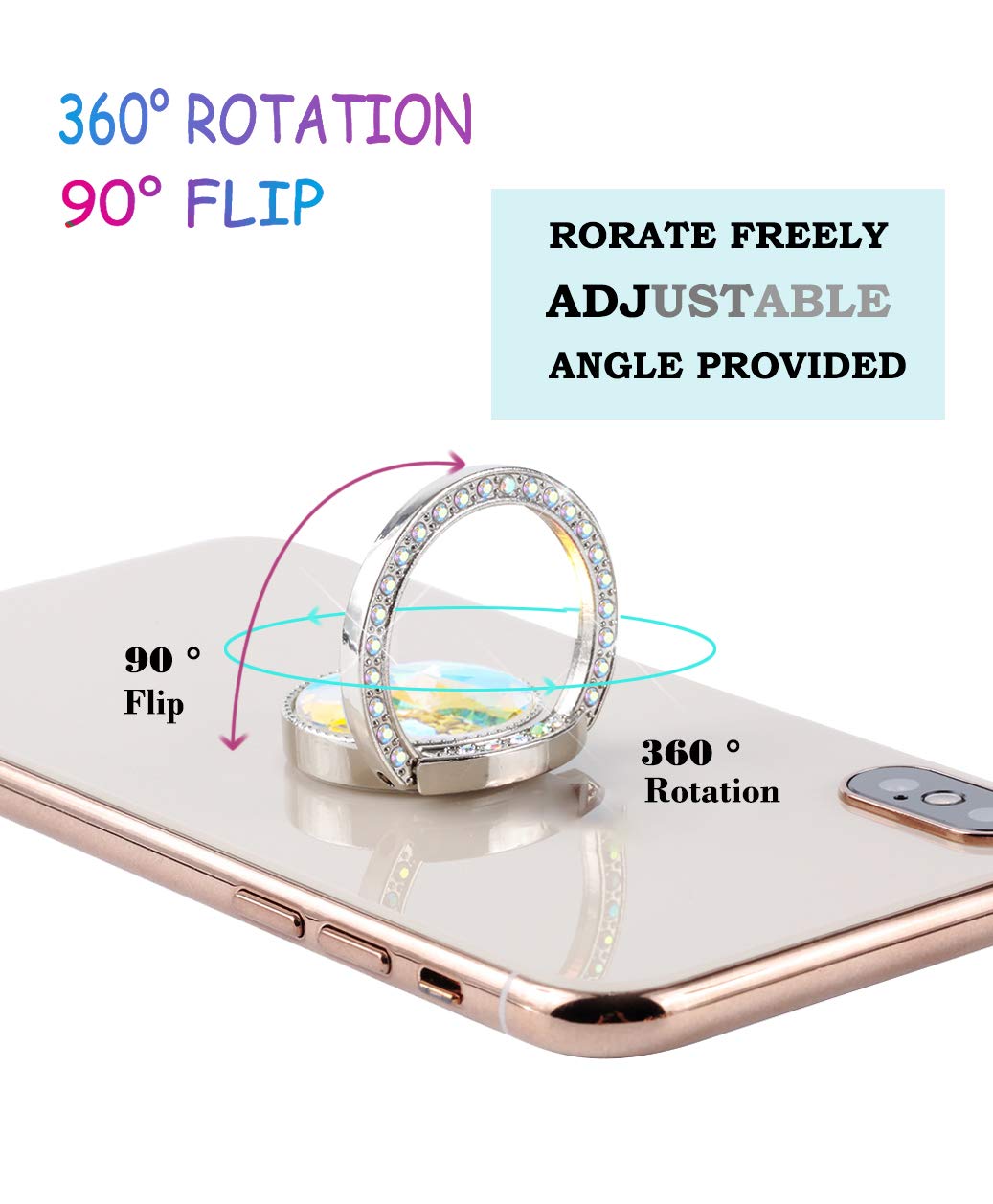 Lenoup Glitter Bling Bling Phone Ring Holder,Sparkle Phone Ring Grip Artificial Diamond Stand,Rhinestone Cell Finger Ring For Ph