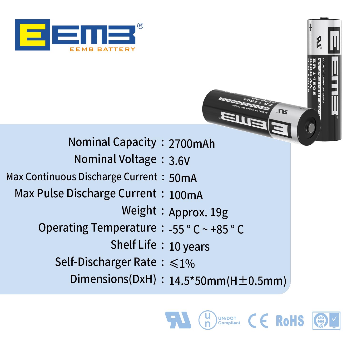 Eemb 4Pack Er14505 Aa 3.6V Lithium Battery Li-Socl2 Non-Rechargeable Battery Sb-Aa11 Ls14500 Tl-5903 Sl-360 S7-400 Er14500 For S