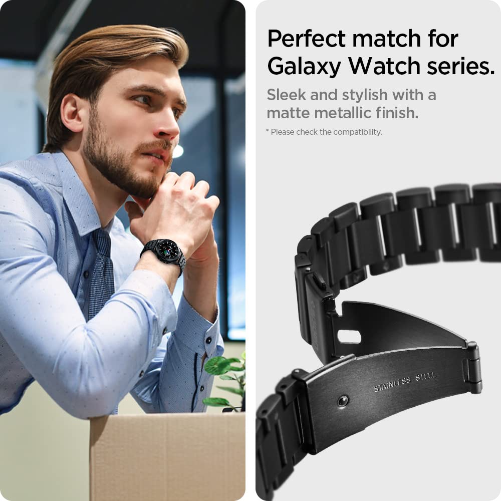 Spigen Modern Fit Designed For Samsung Galaxy Watch 7 44/40Mm, Fe 40Mm, 6/5/4 44/40Mm, Classic 6 47/43Mm, 5 Pro 45Mm, 4 Classic 46/42Mm, 3 41Mm, Active 1&2 Band   Black