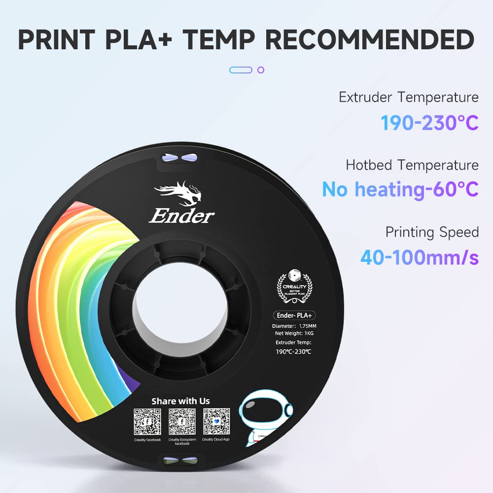 Creality 3D Printer Filament, Pla Plus Filament 1.75Mm Rainbow, Pla Pro Toughness Upgraded Dimensional Accuracy +/  0.03Mm, 1Kg