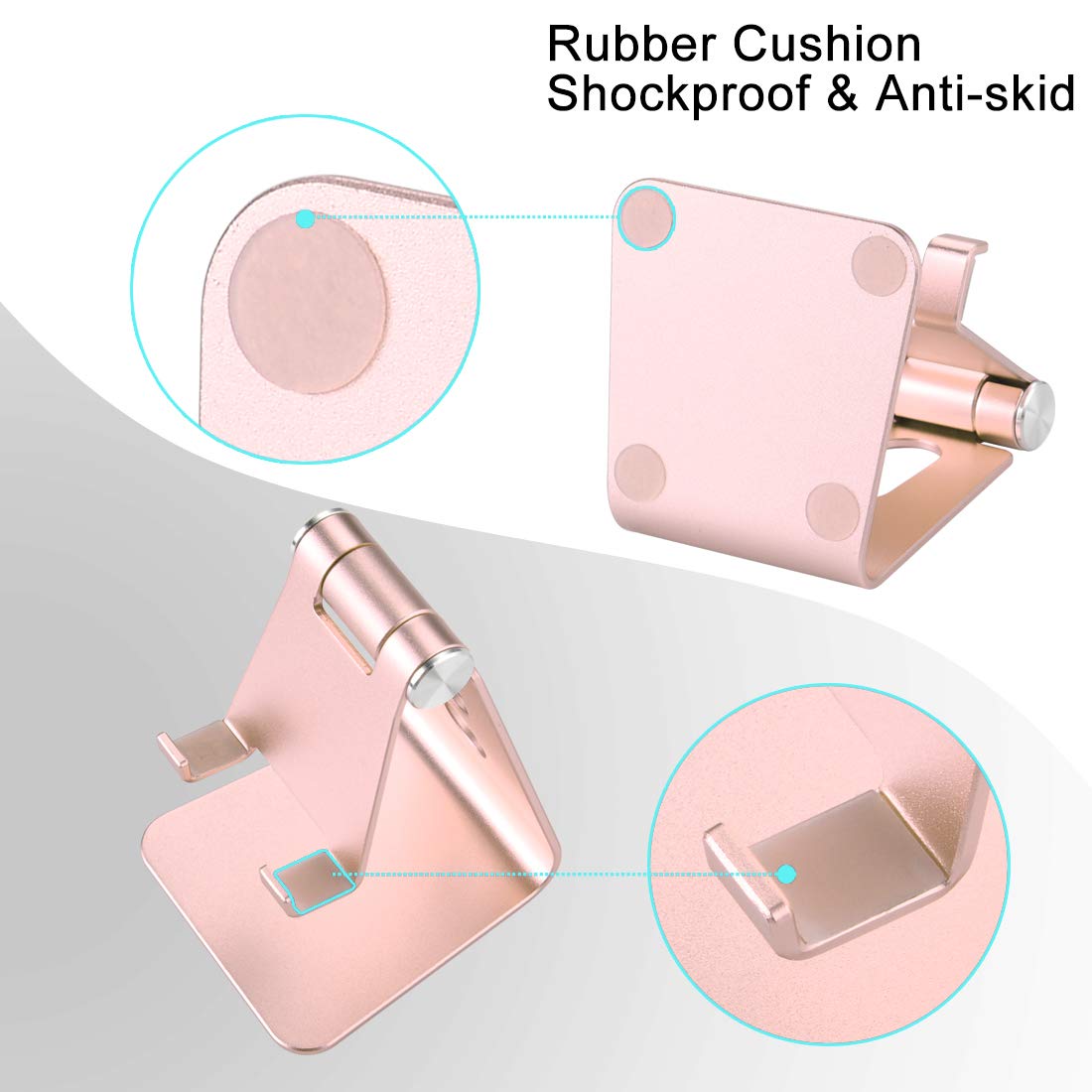 Emoly Adjustable Cell Phone Stand, 2020 Aluminum Desktop Cellphone Stand With Anti Slip Base And Convenient Charging Port, Fits All Smart Phones (Pink)