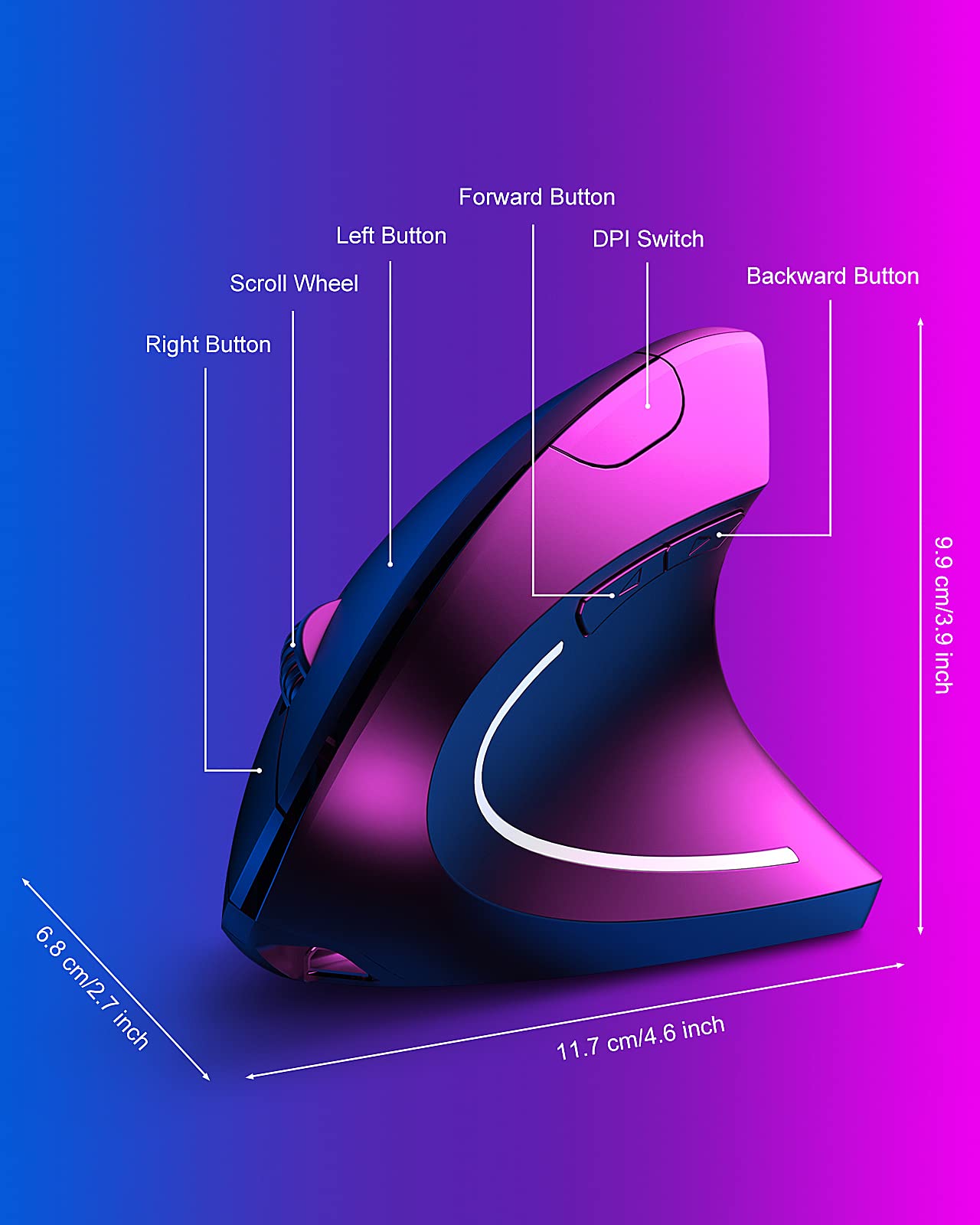 Asoyiol Ergonomic Mouse Wireless,Vertical Mouse Ergo With Usb Receiver 6 Buttons 800/1200/1600 Adjustable Dpi Computer Mice For