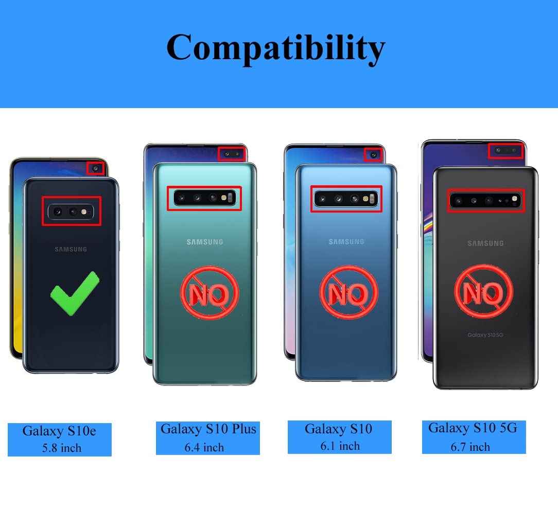 For Samsung Galaxy S10E Case With Hd Screen Protectors, Military Grade Metal Ring Holder Kickstand 15Ft Drop Tested Shockproof C