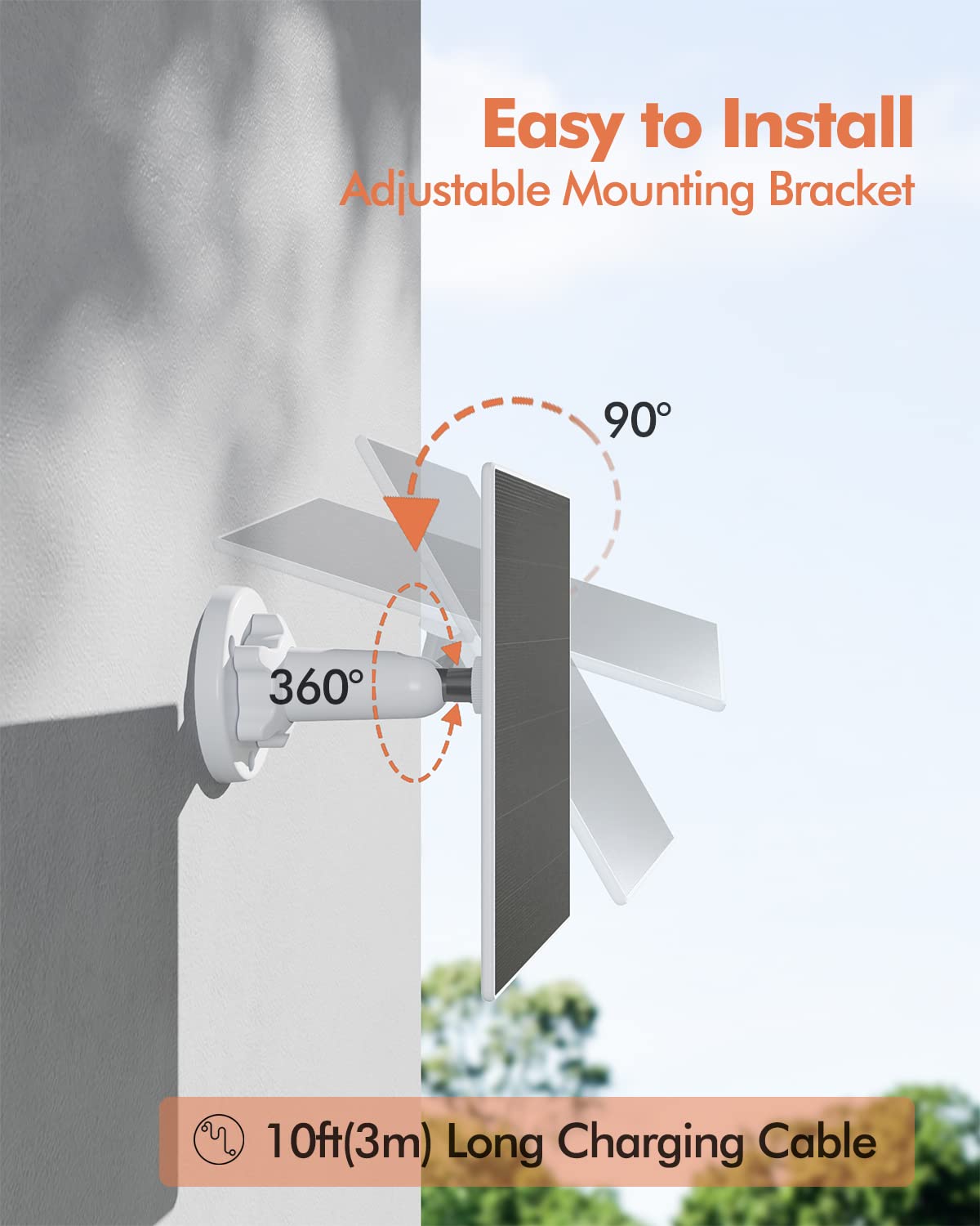 Dzees Usb C Solar Panel   Compatible With Outdoor Camera Wireless, Continuous Power With 5W 5V Charging, 9.8Ft/3M Waterproof Cha