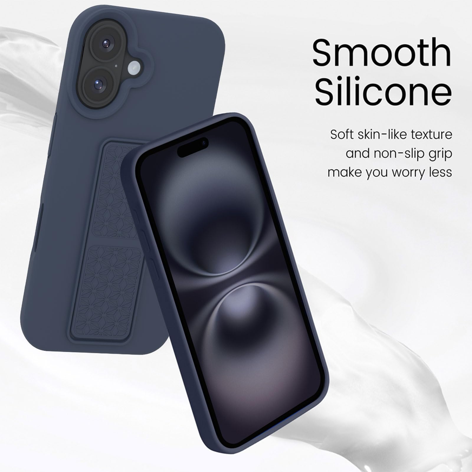 Laudtec Silicone Kickstand Case Compatible With Iphone 16 Case Vertical And Horizontal Stand Hand Strap Metal Kickstand, Flexibl