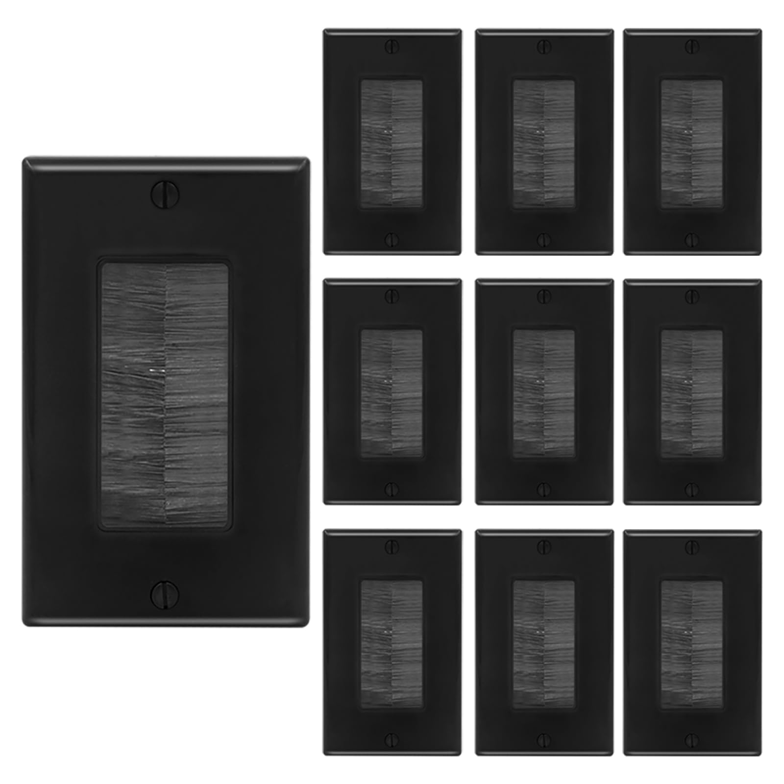 Vce Brush Wall Plate 10 Pack, Ul Listed Cable Pass Through Insert For Low Voltage Wires, Single Gang Cable Outlet Cover, In Wall