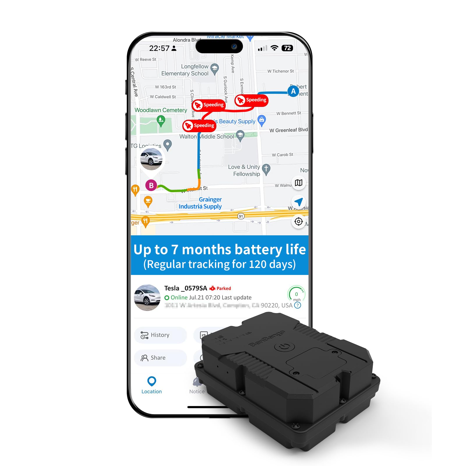 Benbengo Magnetic GPS Tracker for Vehicles, Hidden Tracker Device for Car, Trailer, Up to 7 Months Battery Life, Real-Time Track
