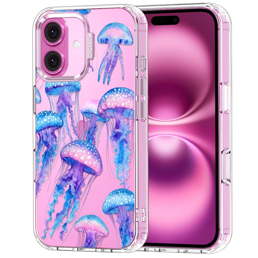 MOSNOVO for iPhone 16 Case, Shockproof Military-Grade Protection 6.6ft Drop Tested, Clear Phone Case for iPhone 16, Mystic Jelly