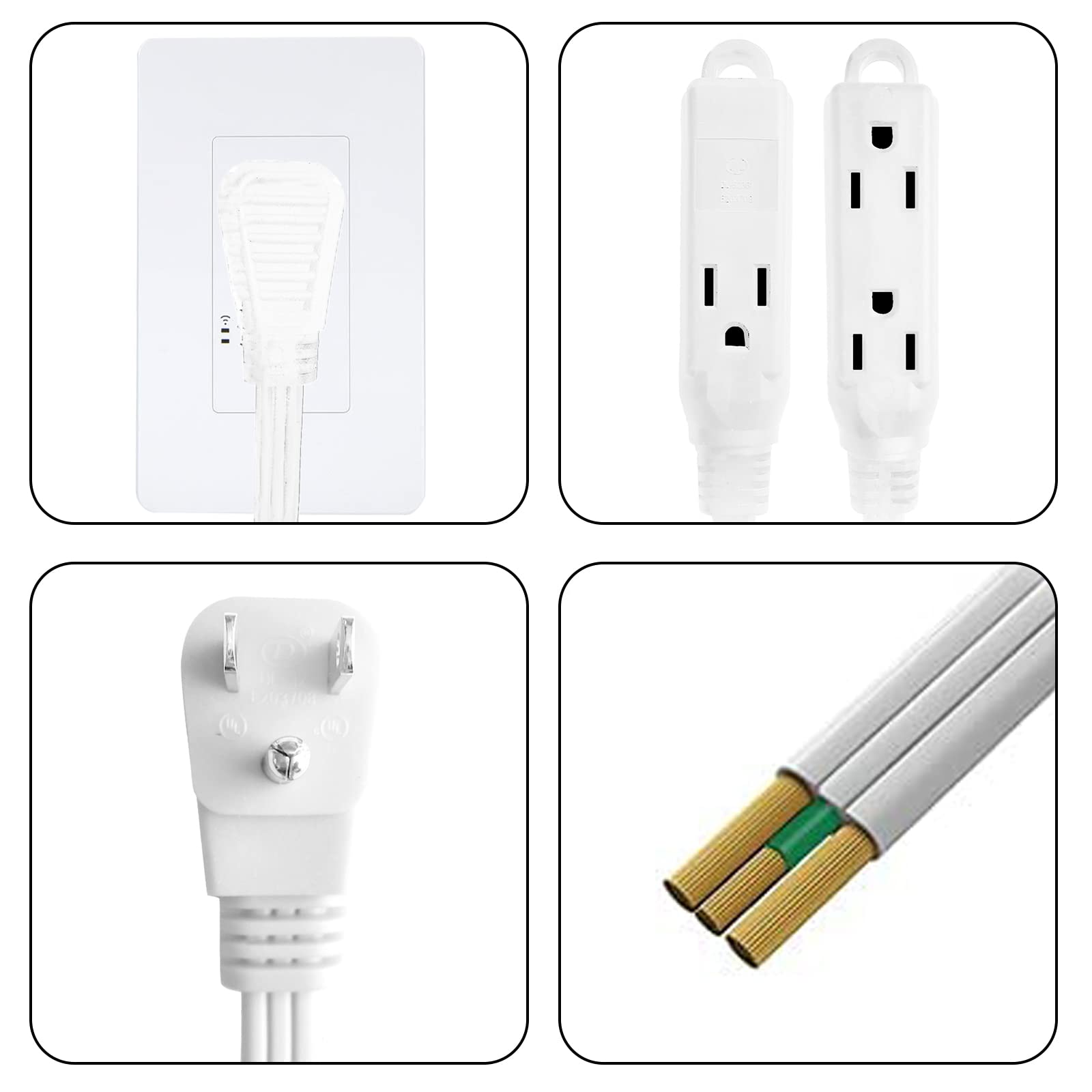 Greatide 15 Ft 3 Outlet Extension Cord With Flat Plug, 3 Prong Grounded, 16/3 Spt 3 Power Cable For Indoor Use, White, 2 Pack