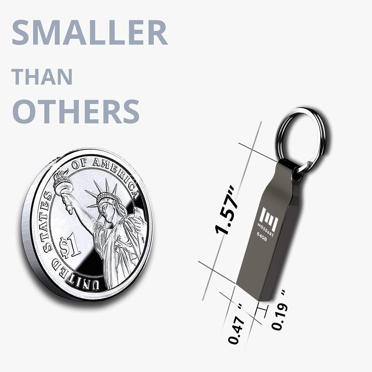 Mosdart 64Gb Usb 2.0 Exfat Flash Drive Waterproof Thumb Drive Metal Keychain Zip Drive 64 Gb Usb2.0 Dustproof Jump Drive 64G Sho