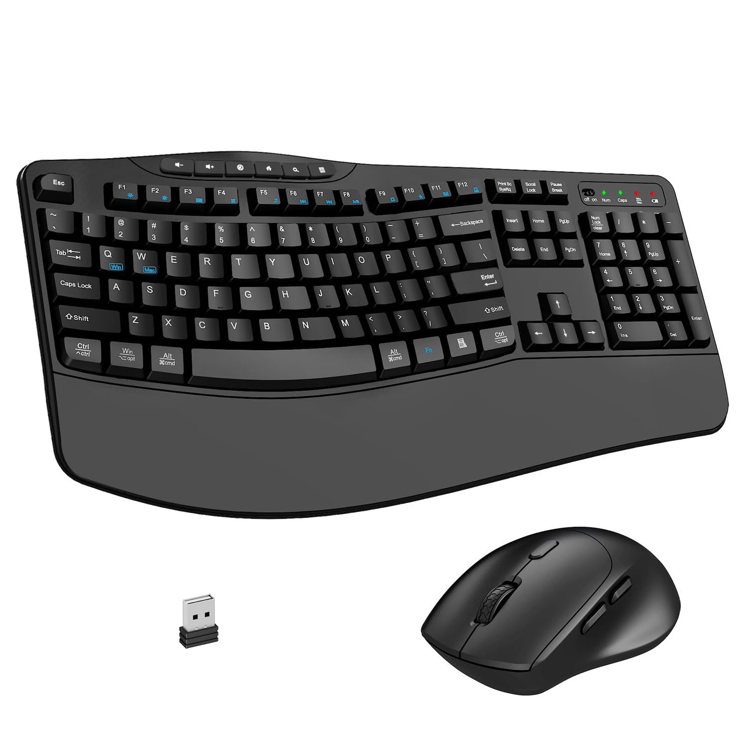 Wireless Keyboard and Mouse Combo, 2.4G Ergonomic Wave Keys(Black)