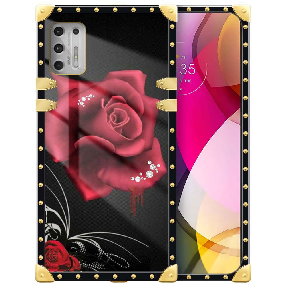 Daizag For Motorola Moto G Stylus 2021 Case,Flowers Moto G Stylus 2021 Square Gold Decoration Soft Slim Protective Case Anti Scr