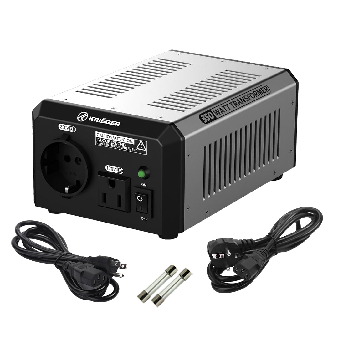 K KRI?GER 350 Watt Voltage Transformer, 110/120V to 220/240V Step Up Step Down Converter with AC Outlets, MET Approved Under UL,