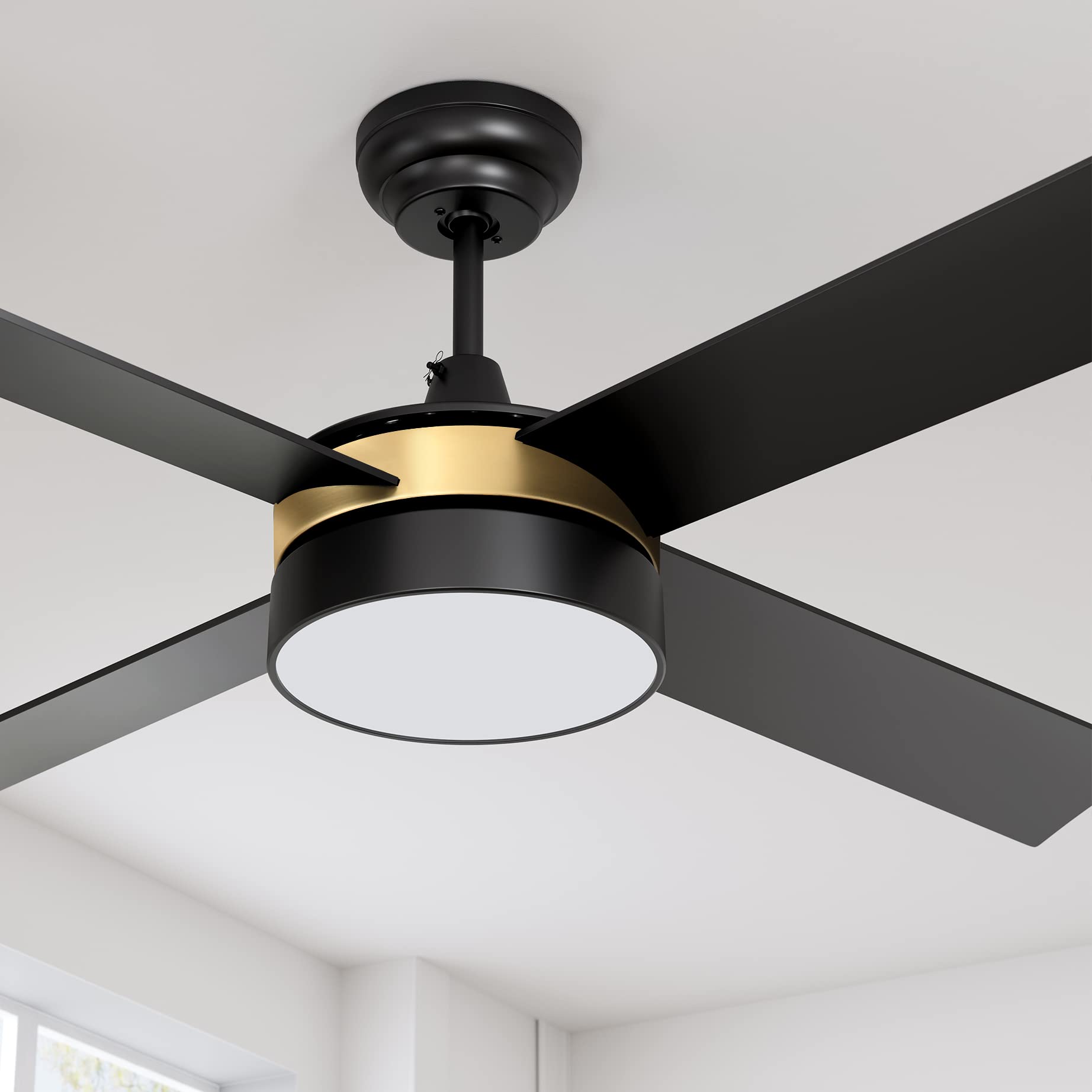 Yitahome Black Ceiling Fans With Light And Remote, 52 Inch Gold Dimmable Fanlight For Indoor Outdoor, Light Fan With Stepless Co