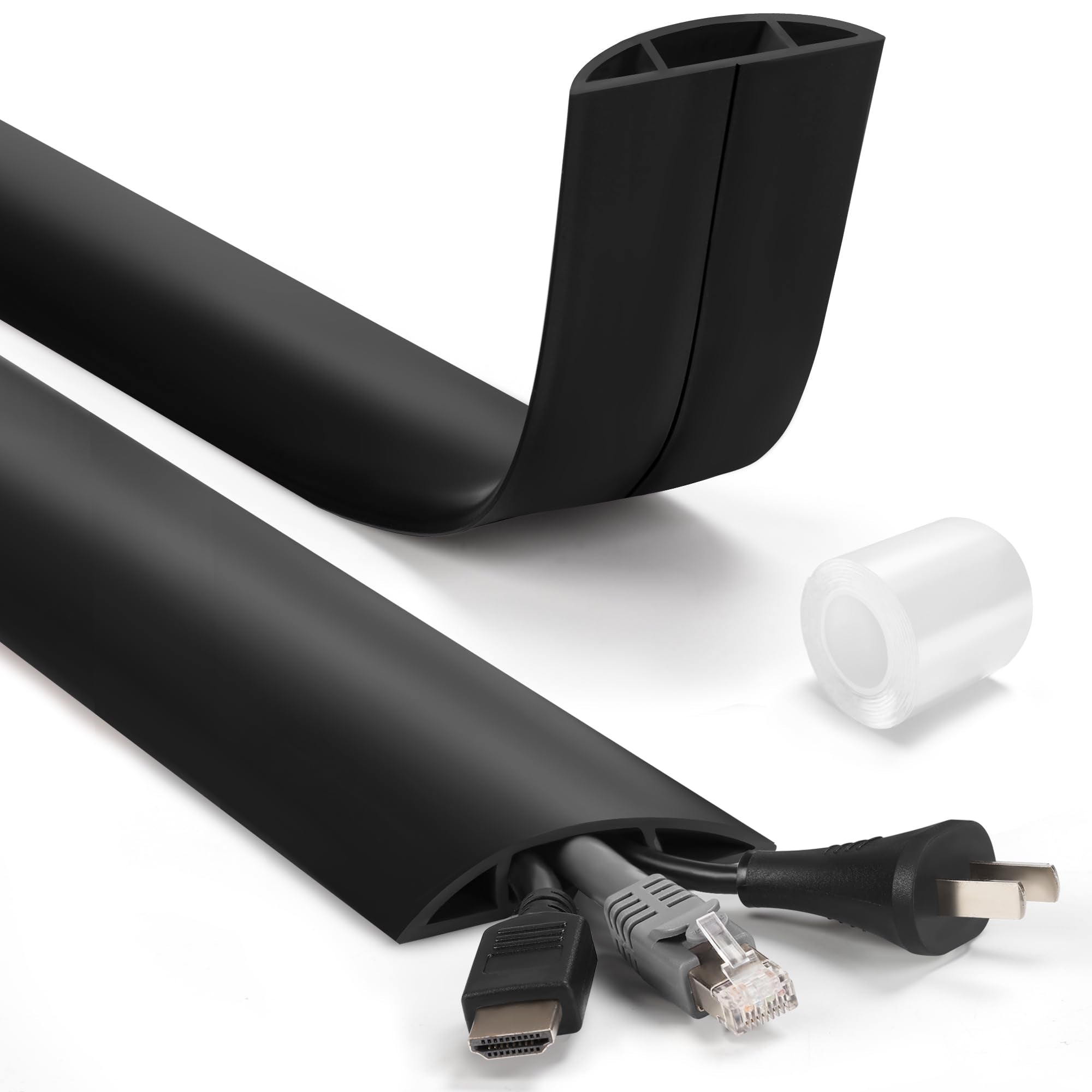 Lzeoy 4Ft Cord Hider Floor, Heavy Duty Cord Covers For Wires On Floor, Black Floor Cable Management, Hide Cord Cover Floor, Elec
