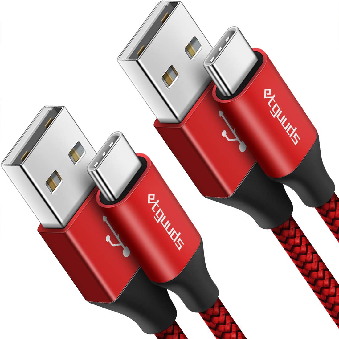 Etguuds Red Usb A To Usb C Cable 10Ft, 2 Pack Fast Charging Type C Charger Cord Braided For Iphone 16 15 Pro Max Plus, For Samsung Galaxy S24 S23 S22 S21 S20 S10 S10E Note 20 10 A15 A25 A35 A55