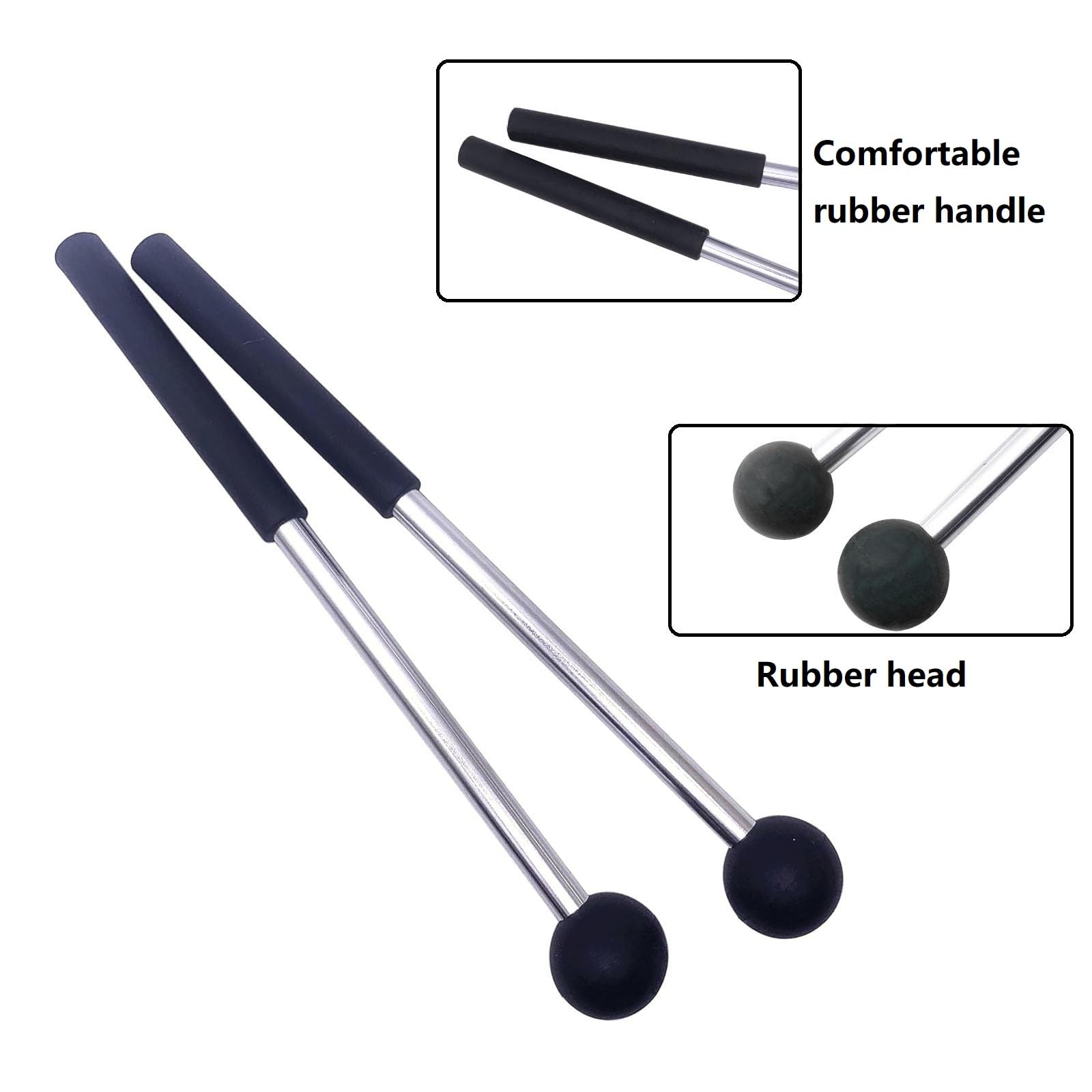 Tuoren 3 Pair Steel Tongue Drum Mallets With Storage Bag, 2 Pair Rubber Head Glockenspiel Sticks, 1 Pair Metal Head Percussion S