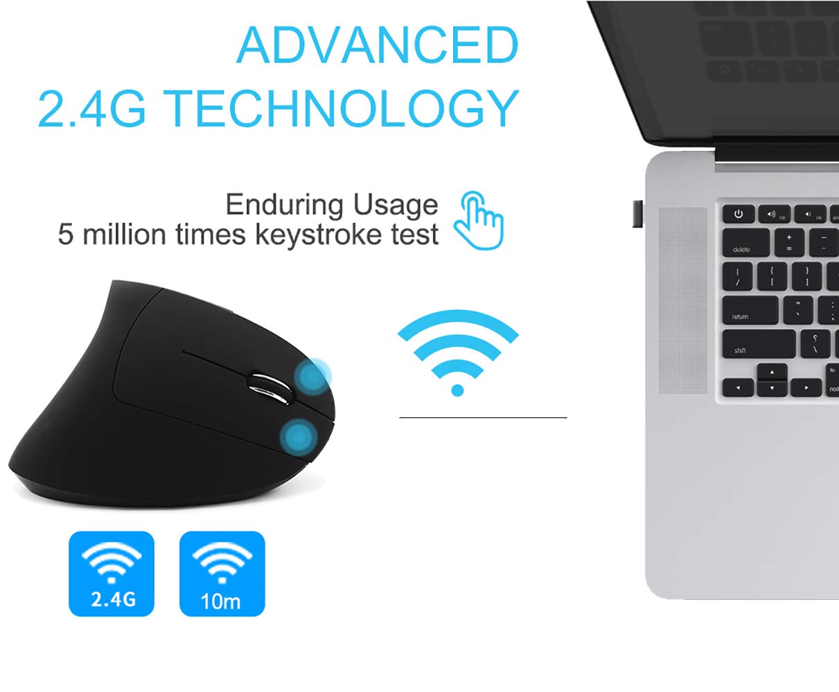 Sunffice Firstmemory Wireless Vertical Mouse, Wireless Ergonomic Vertical Mouse, 2.4G High Precision Optical Mice 800/1200/1600D