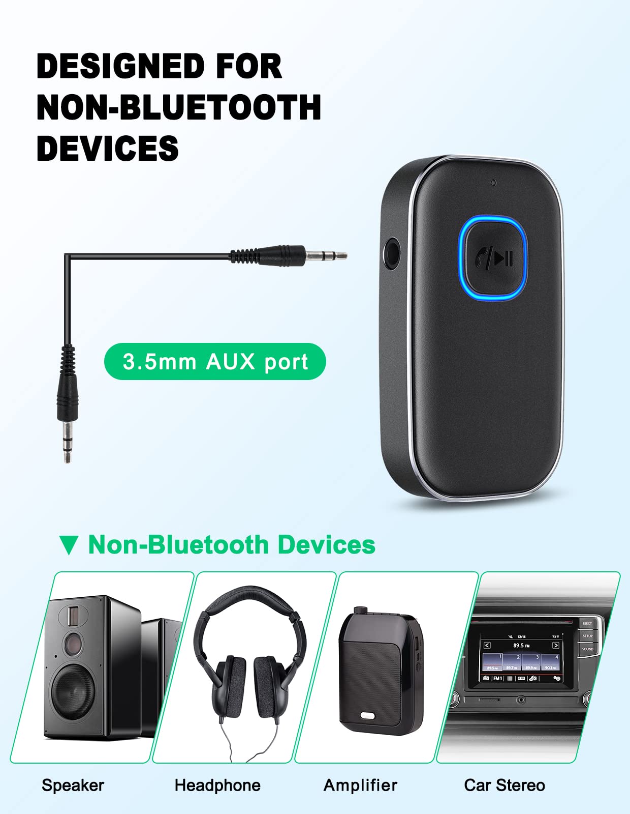 Comsoon Bluetooth Aux Adapter For Car, Noise Reduction Bluetooth Receiver For Music/Hands Free Calls, Wireless Audio Receiver Fo
