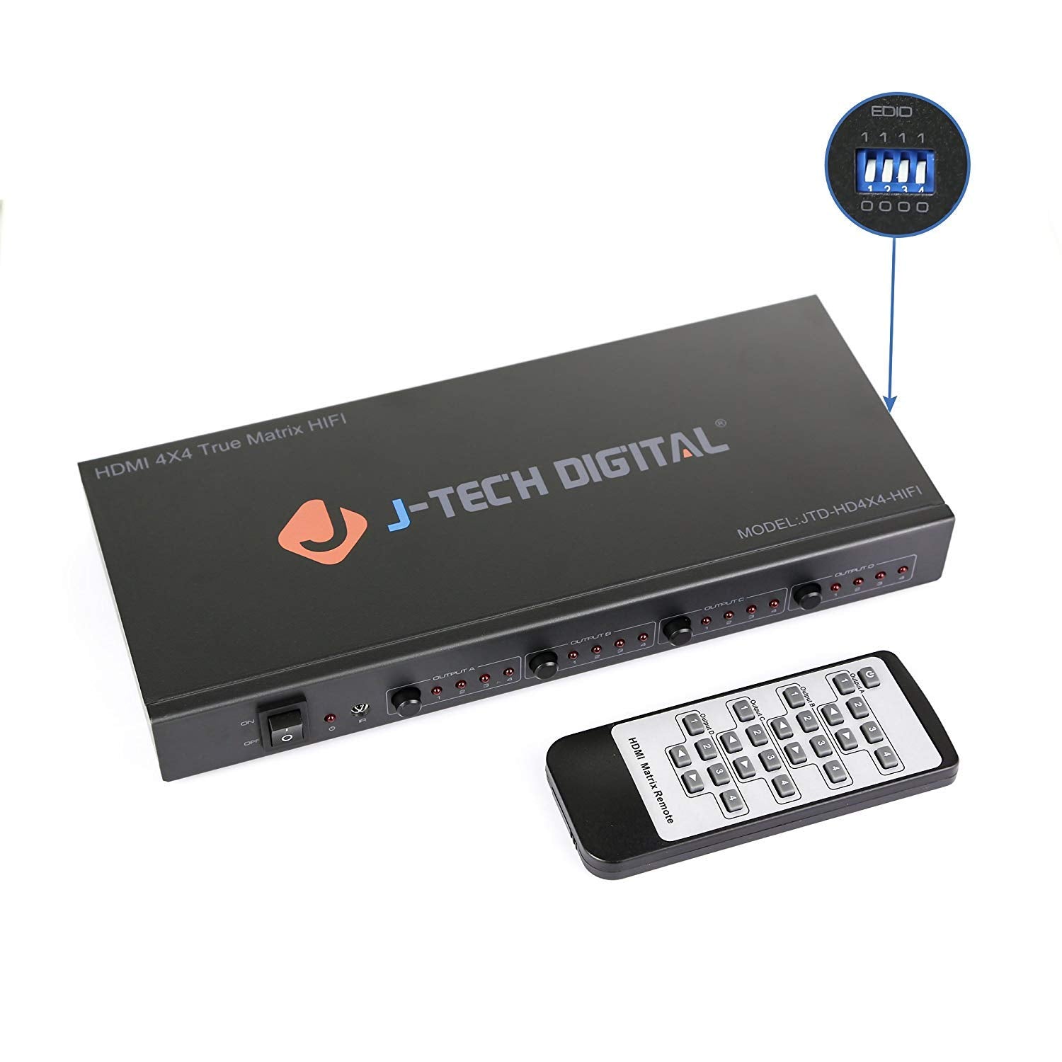 J Tech Digital 4K 30Hz 4X4 Hdmi Matrix Switch Switcher With Hdcp 3D & Deep Color Hdmi 1.4 Ultra Hd Control4 Driver Available