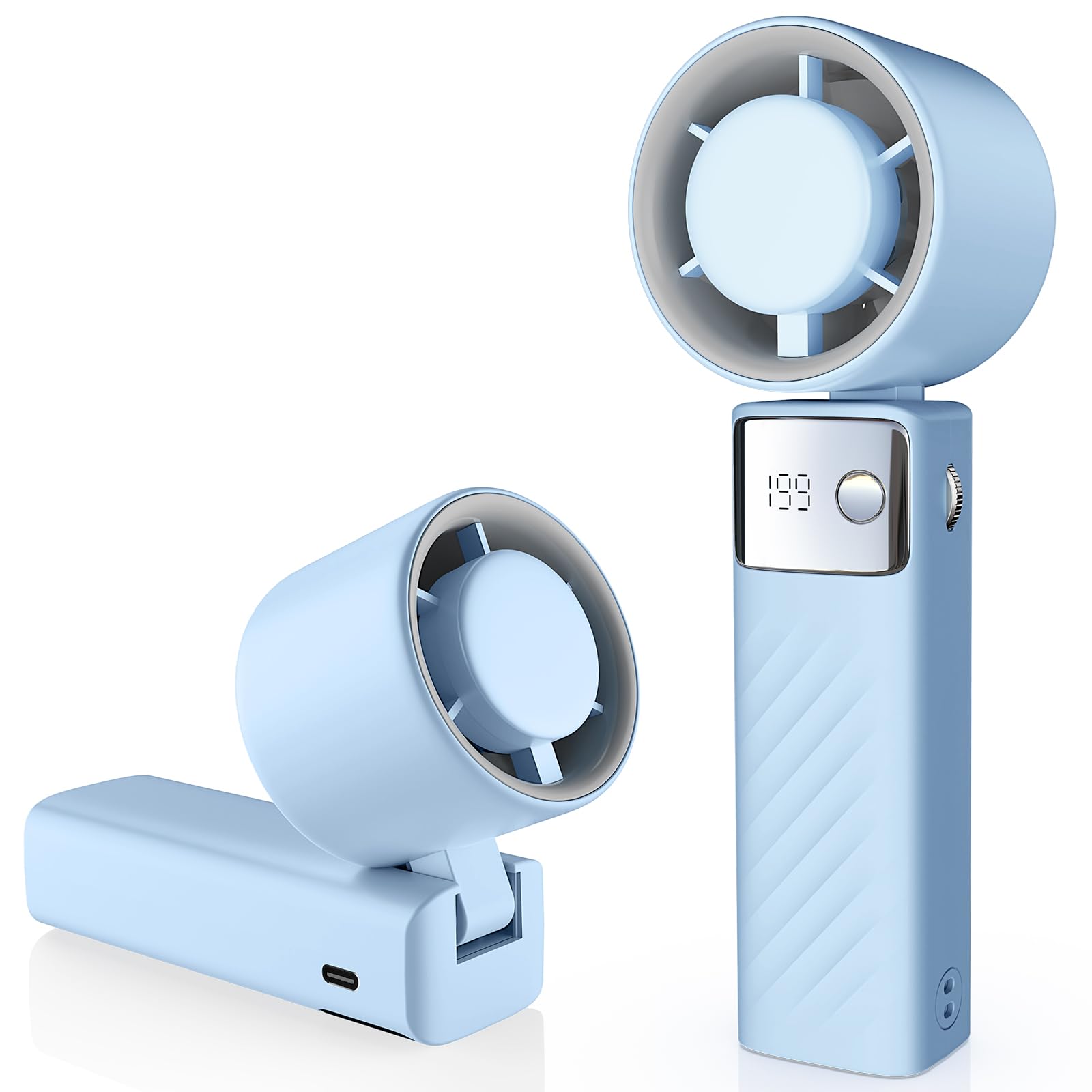 YOSHENMO Portable Handheld Turbo Fan - Foldable Mini Fan with Air Turbo Tech, 1-199 Speed Adjustment, 20H Runtime, LED Display, 