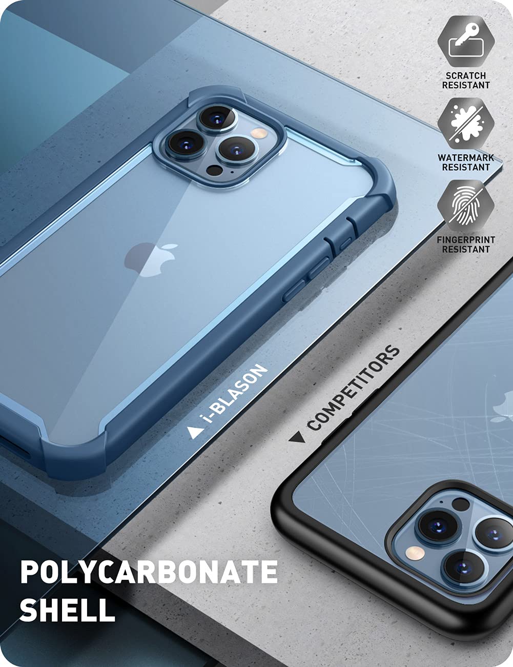 I Blason Ares For Iphone 13 Pro Max Case 6.7 Inch [Built In Screen Protector] [Military Grade Protection] Clear Full Body Shockp