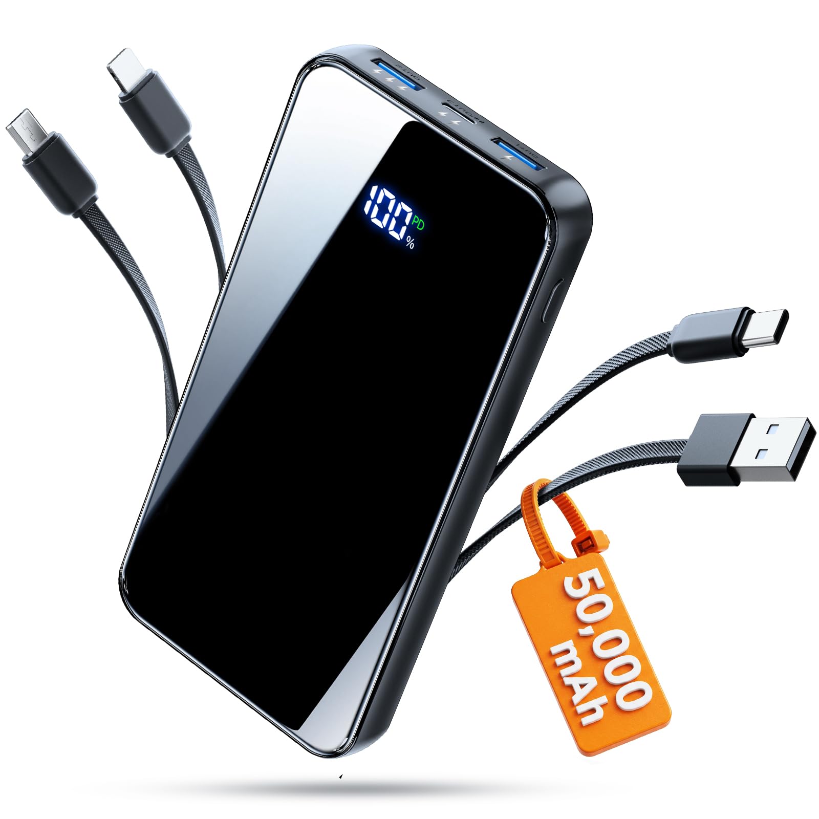 50000mAh Portable Charger, Builtin 4 Cables,22.5W Fast Charging Power Bank