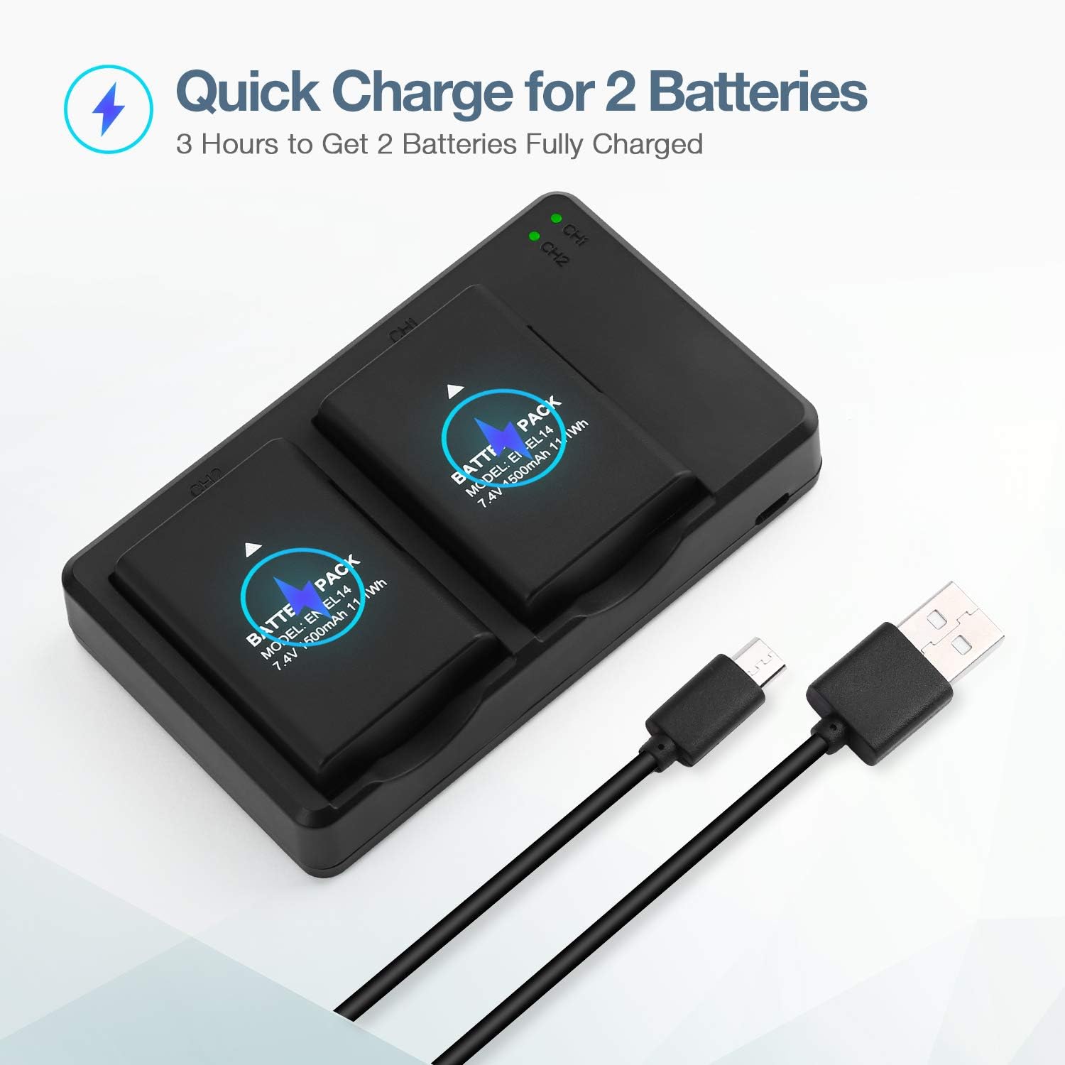 En El14 En El14A Battery Usb Charger And 2 Pack Rechargeable Batteries Replacement Compatible With Nikon D3100 D3200 D3300 D3400