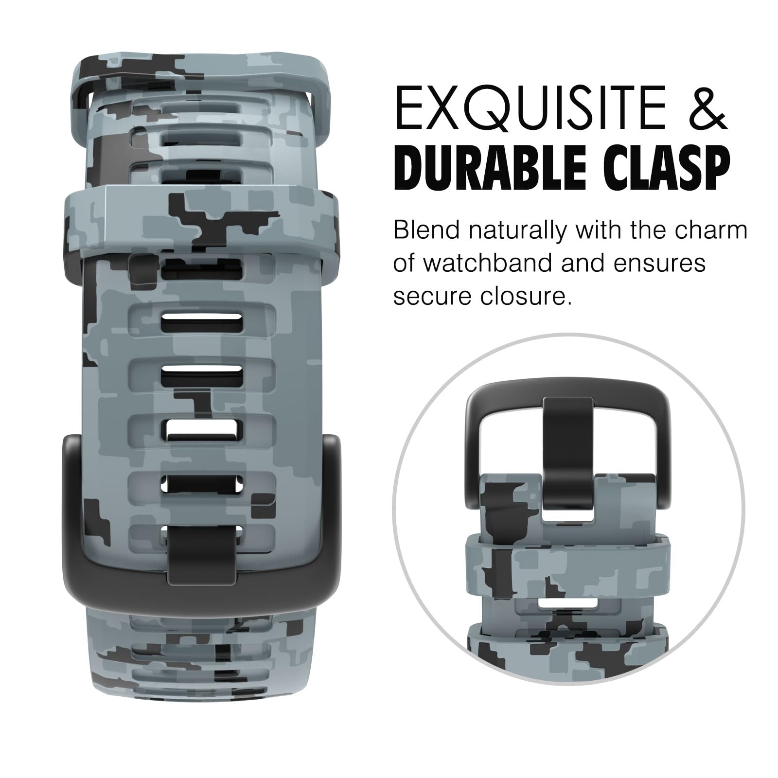 Moko Watch Strap Compatible With Garmin Instinct Esports/Solar/Tactical/Tide Military Watch,Soft Silicone Adjustable Replacement