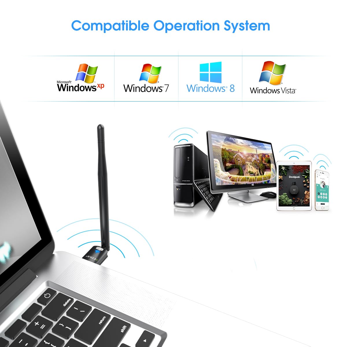 Edup Usb Wifi Adapter For Pc, Wireless Network Adapter For Desktop  Dongle High Gain 6Dbi Antenna Support Desktop Laptop Compati