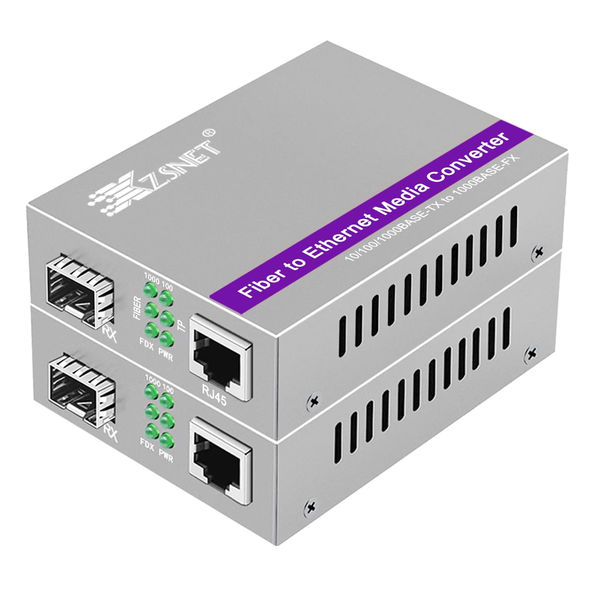 Xzsnet A Pair Of Gigabit Sfp To Rj45 Converter, Fiber To Ethernet Media Converter With Sfp Slot (Without Module), Plug & Play, 1