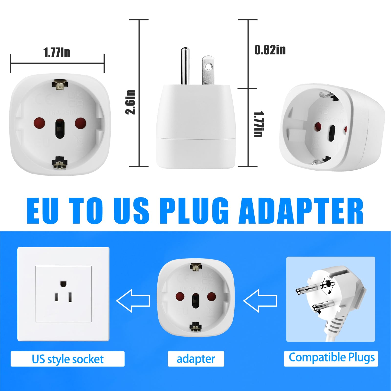 Europe To Us Plug Adapter, Ofoaeea 2 Pack European To Usa Plug Adapter, Eu To Us Plug Adapter, Europe To Usa Travel Converter Fo