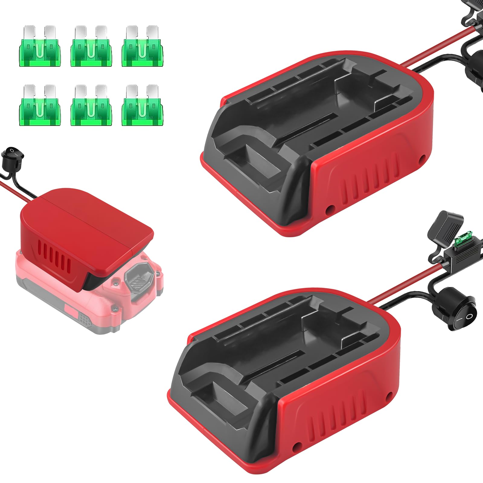DEWDYS 2 Pack Power Wheel Adapter for Craftsman V20 20V Battery, Heavy Duty 14 Gauge Wire Kit with Switch & Fuse & Terminals, Po