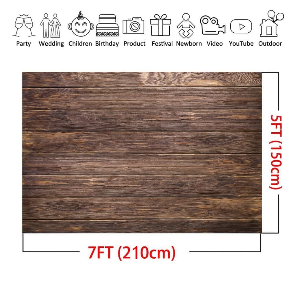 Lywygg 7X5Ft Thin Vinyl Brown Wood Backdrop Photographers Retro Wood Wall Background Cloth Seamless Cp 19