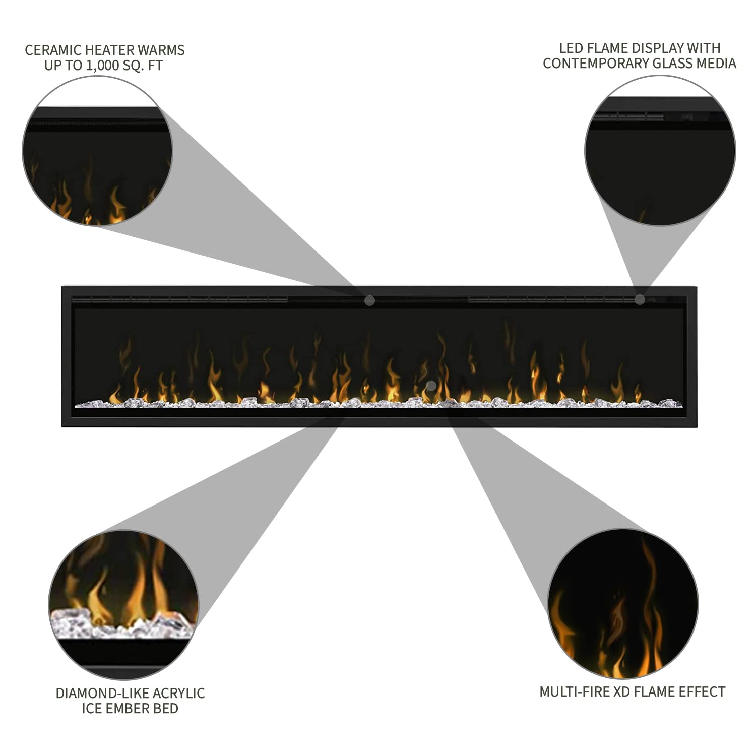 Dimplex Ignitexl 74' Built In Linear Electric Fireplace (Model: Xlf74), 8530/5118 Btu, 240/120 Volt, 2500/1500 Watt, Black