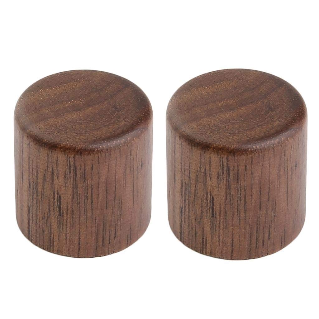 Kaish 2 Pack Wood Knobs Tele Style Flat Top Dome Knobs Guitar Bass Wood Knob Barrel Knobs Walnut Wood