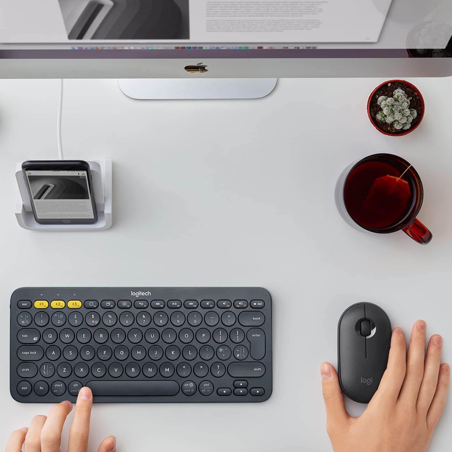 Logitech K380 Pebble Multi-Device Bluetooth Keyboard - Windows, Mac, Chrome Os, Android, Ipad, Iphone, Apple Tv Compatible - Wit