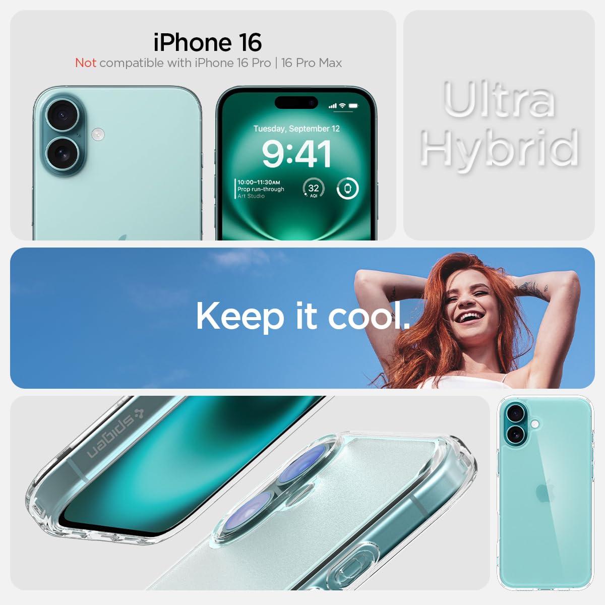 Spigen Ultra Hybrid Designed For Iphone 16 Case [Not Compatible With Magsafe], [Anti Yellowing], [Military Grade Protection]   F