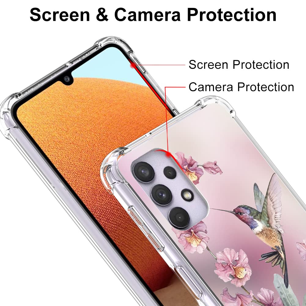 Ook Clear Case Compatible With Samsung Galaxy A32 5G, Pink Hummingbird Pattern Flexible Tpu Shockproof Anti Scratch Bumper Trans