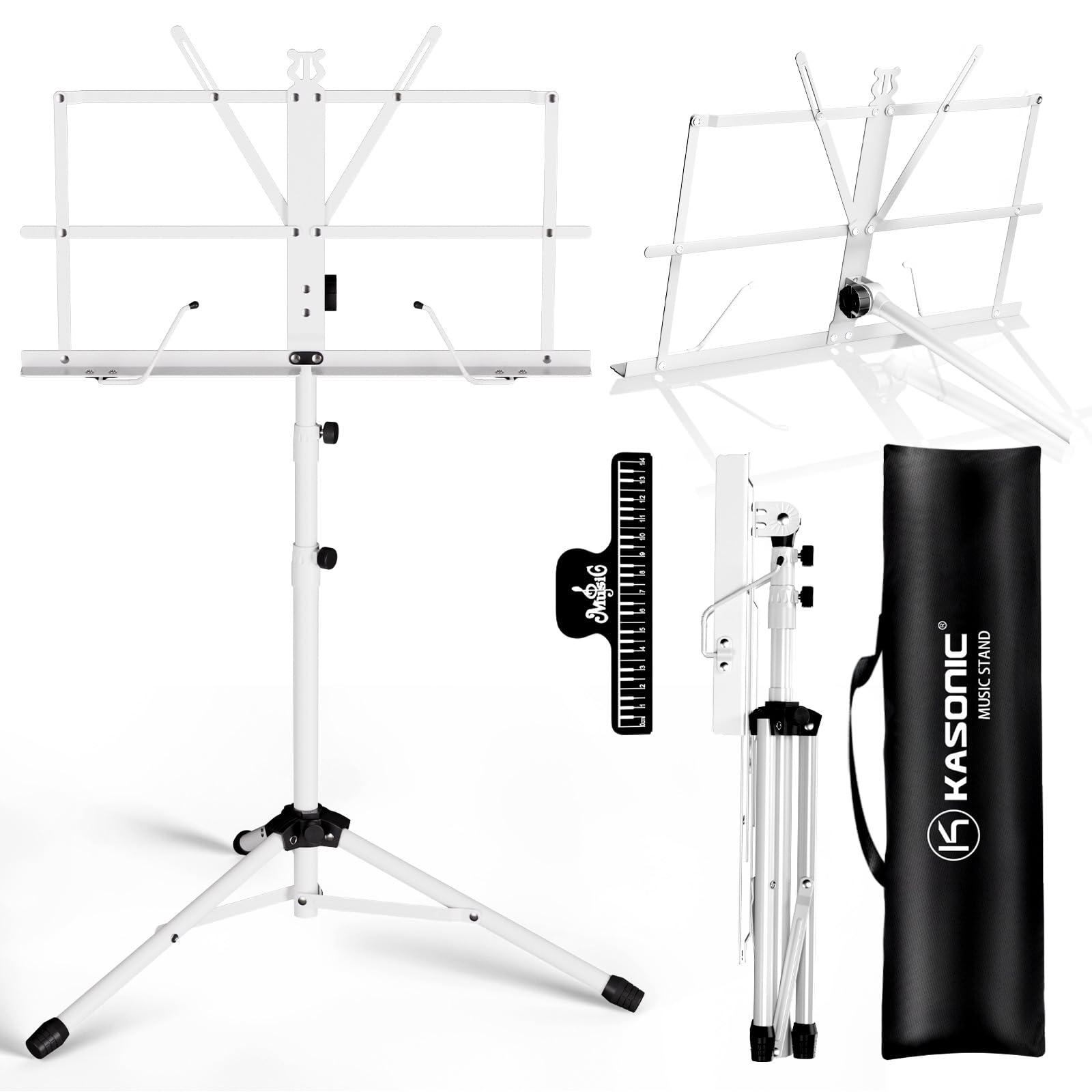 K KASONIC - Music Stand, 2 in 1 Dual-Use Folding Sheet Music & Desktop Book Stand, Portable, Lightweight with Music Sheet Clip H