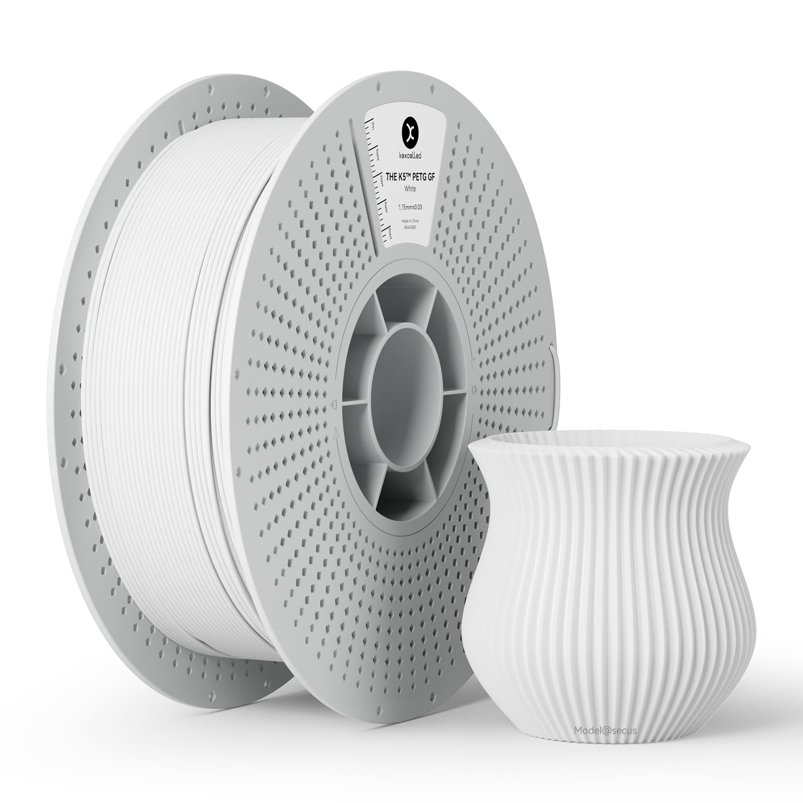 kexcelled Glass Fiber PETG GF Filament White,Matte PETG 3D Printer Filament 1.75mm 1KG,High Impact and Reduced Material Shrinkag