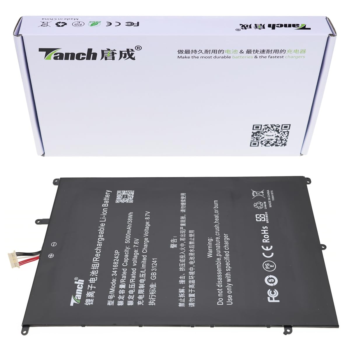 Tanch Laptop Battery 34168243P Replacement for Bmax X15 Chuwi Herobook Pro CWI514 7.6V 5000mAh 38W