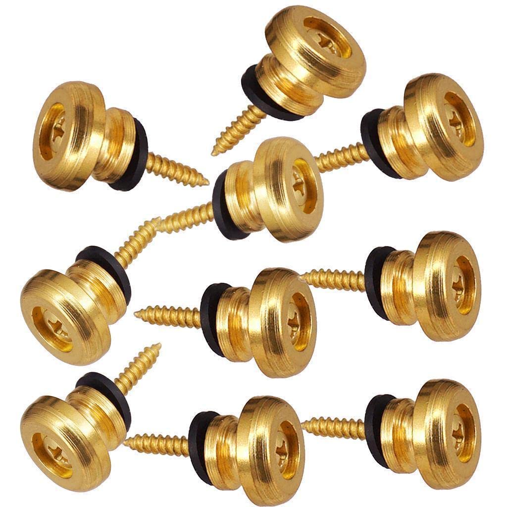 MERISHOPP 10 Pieces Metal Strap Lock Buttons Buckle Gold for Guitar Bass Ukulele Accs|AcousticElectric Guitar|Electric Guitar|G