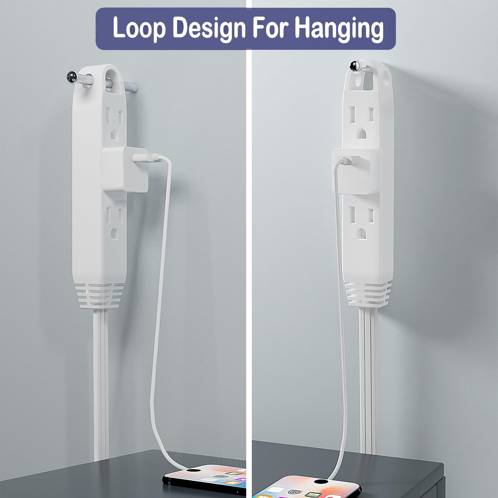 3 Prong Twin Extension Cord 16Ft Double Cord 8 Ft Each Side Slim Flat Head Extension Cord Total 6 Outlets