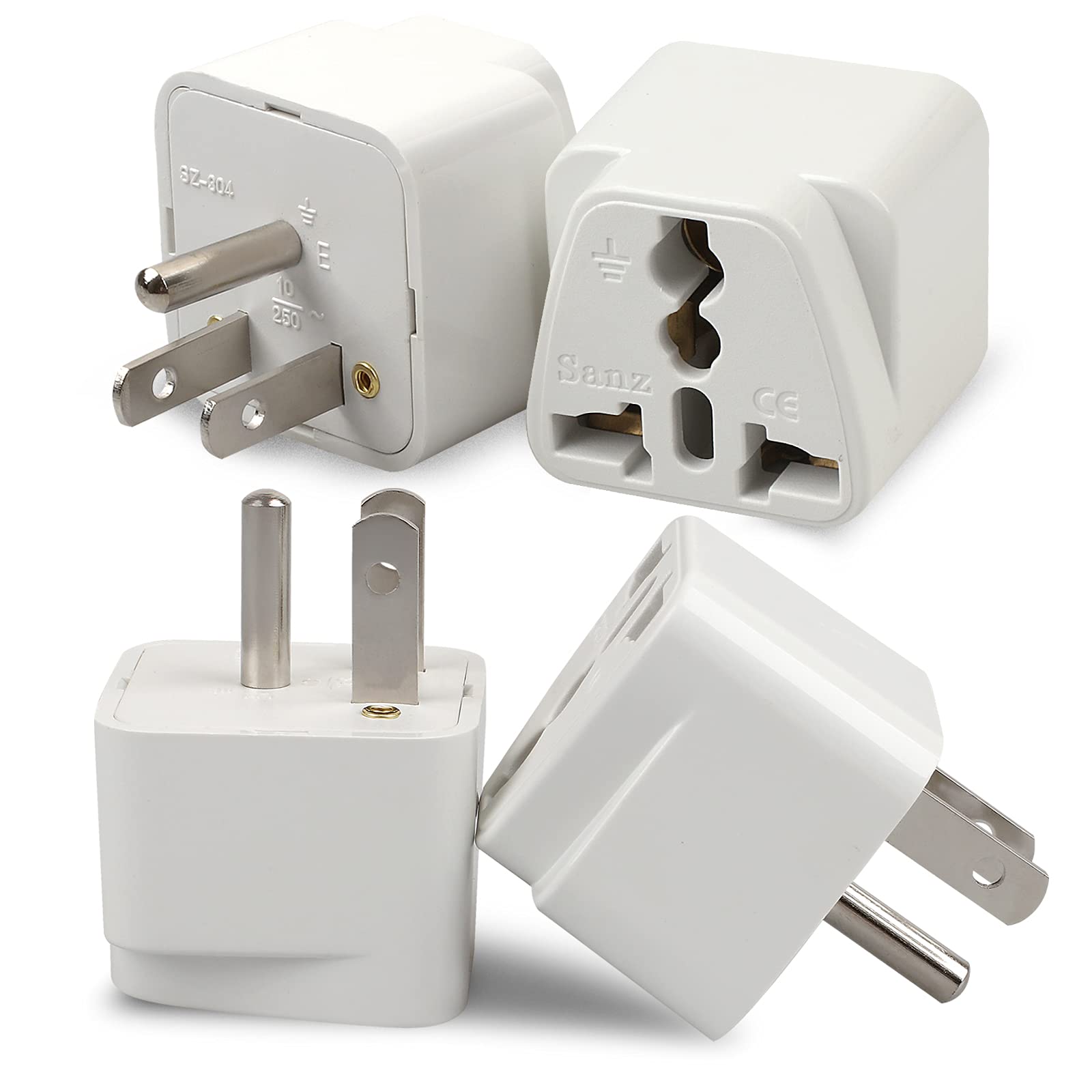 4 Pack Universal Adapter, Europe To Us Plug Travel Adapters (White)