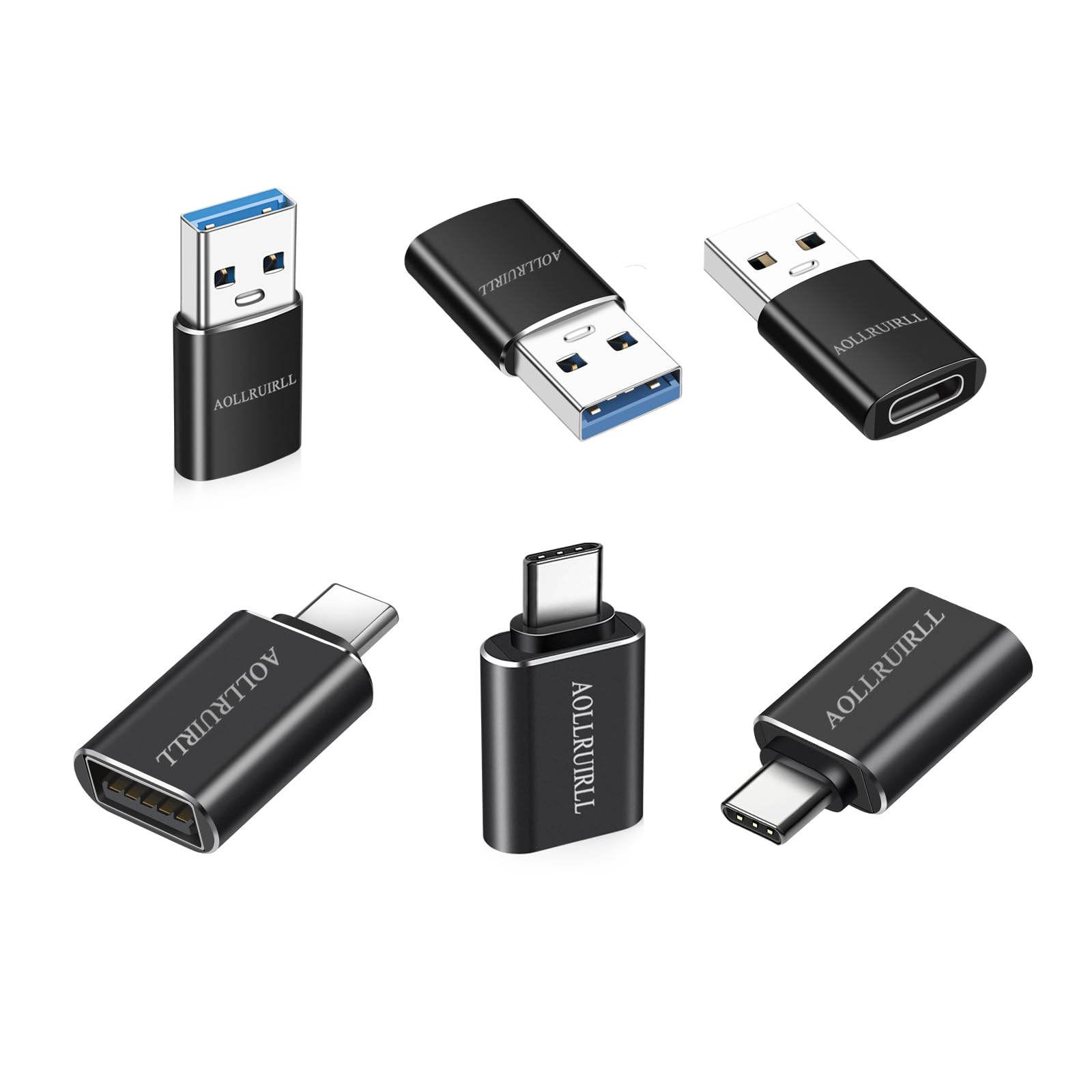 [6 Pack] Usb C To Usb Adapter (3 Pack)&Usb To Usb C Adapter (3 Pack) [Aluminum Shell] Superspeed Data Transfer & Fast Charging F