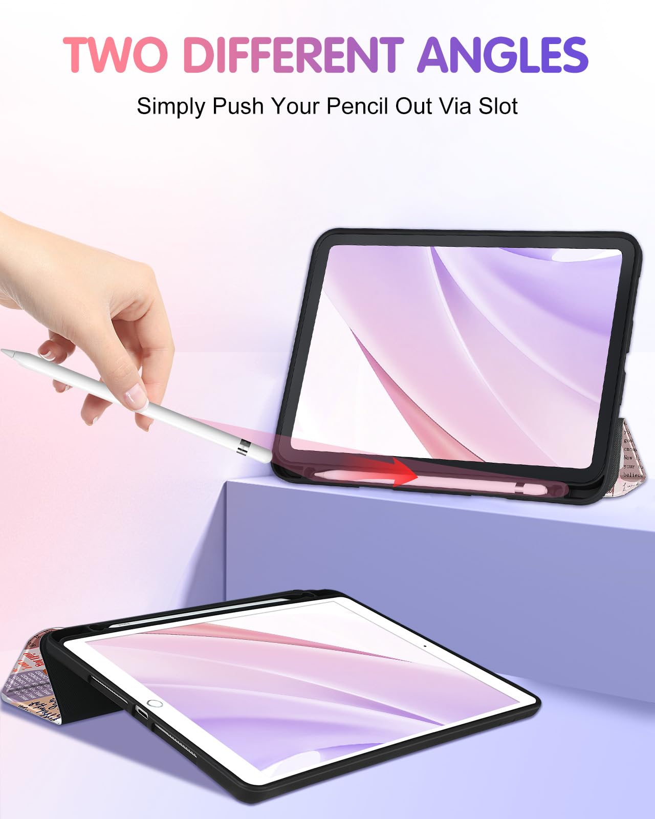 Uppuppy For Ipad 9Th/8Th/7Th Generation Case 10.2 Inch Girls Cute Kids Women Folio Smart Cover Pencil Holder Quotes Aesthetic De