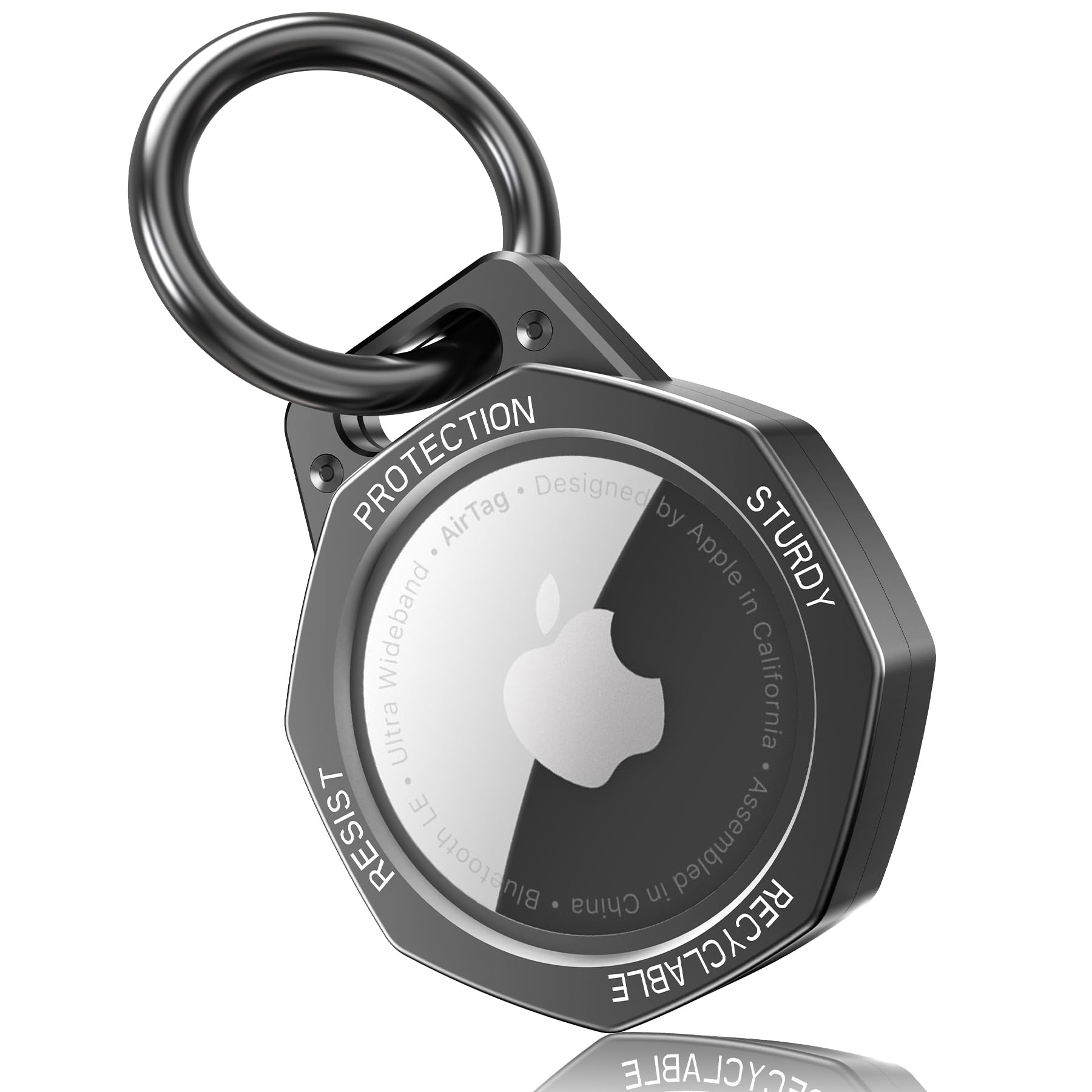 Tieuwant Airtag Holder Case  Aluminum Alloy Keychain For Apple Airtag Tracker (Gunmetal Grey)