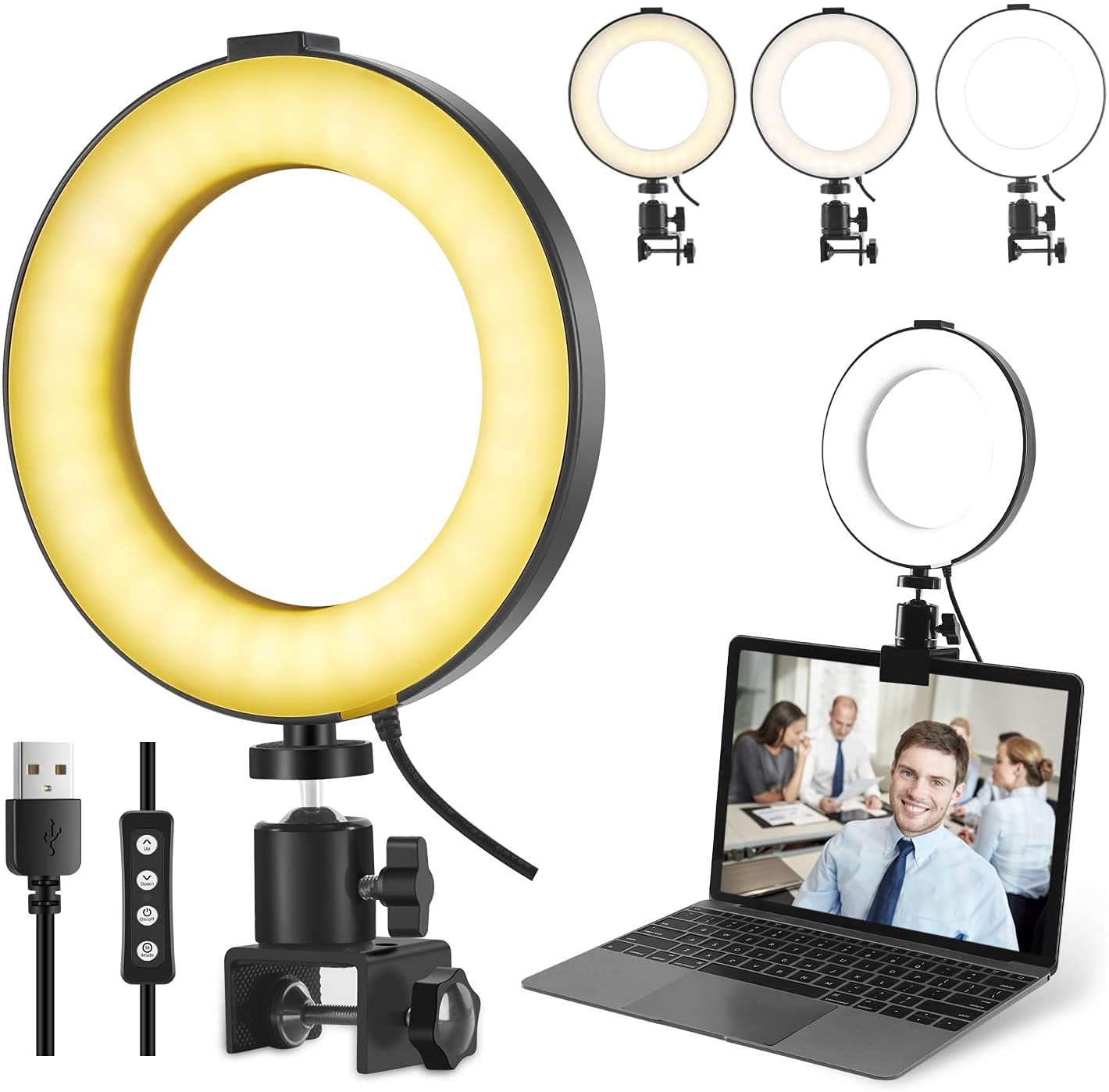Video Conference Lighting Kit, Ring Light Clip On Laptop Monitor, 6'' Dimmable Led Circle Light,Selfie Ring Light For Zoom Meeti