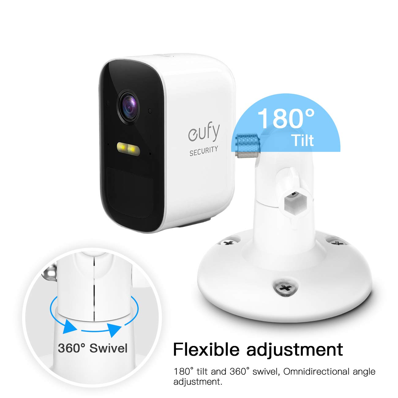 Vomenc Adjustment Wall Mount Holder Compatible With Eufycam 2C,Eufycam 2,Eufycam E And Other Eufycams Compatible Models,1/4' Screw Eufycam Wall Mounts (2Pack, White)